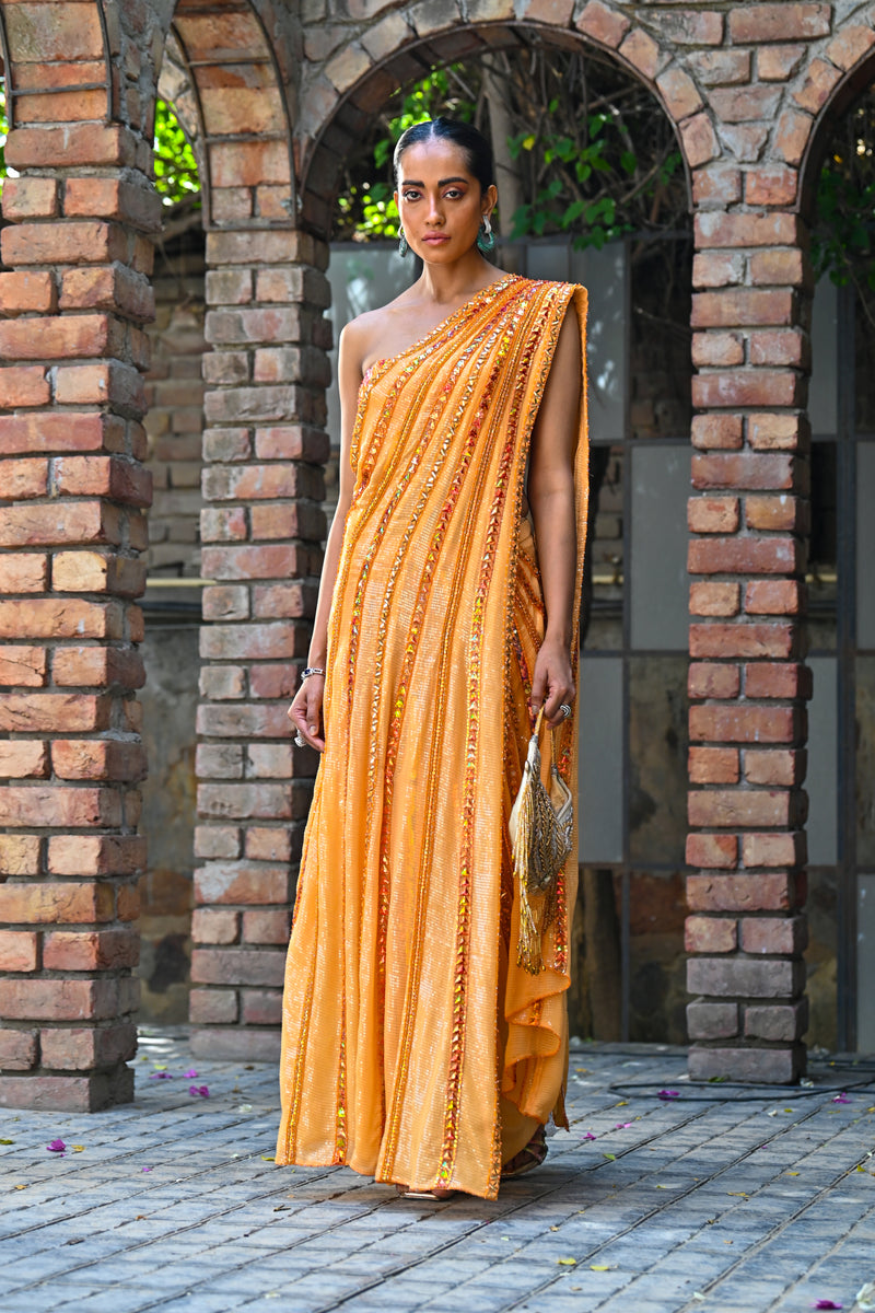 Orange silk saree with blouse 109 | Saree designs, Gown party wear, Party  wear sarees